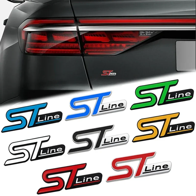 3D Metal ST Line Logo Car Front Grille Emblem Rear Trunk Sticker Badge Decals for Ford ST Fiesta Focus Mondeo Kuga Ranger
