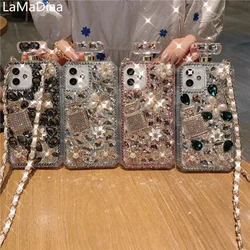Luxury Diamond Perfume Bottle Phone Case with Rhinestone Chain for iPhone16 15, 14, 16, 12, 13Pro, MAX, Glitter Bling, DIY