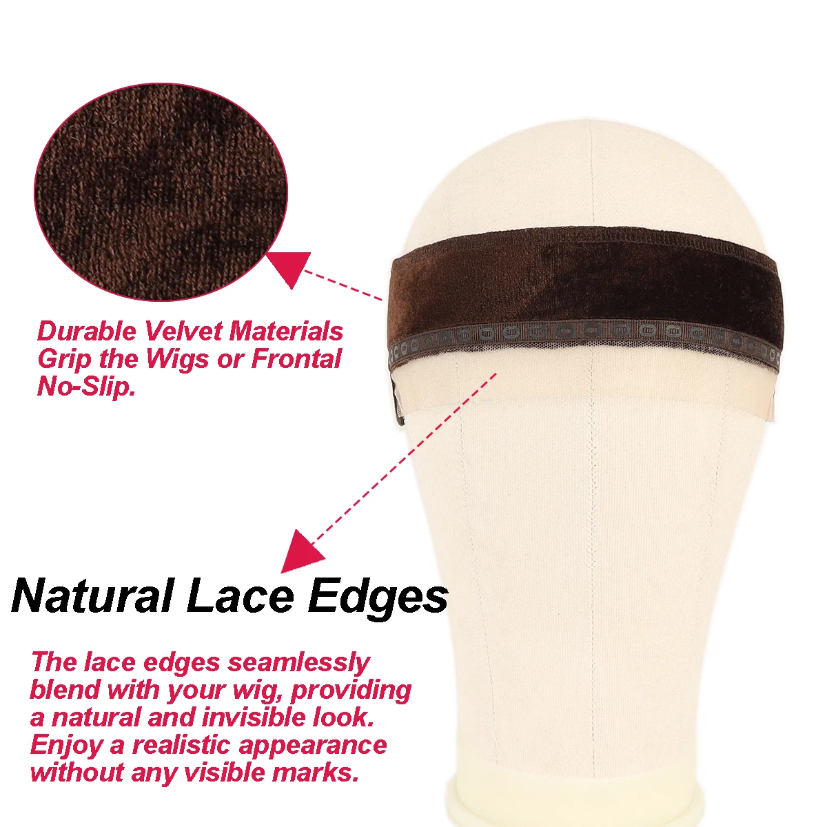 Banda de agarre de peluca de encaje para mujer, pinza de peluca con recortes de oreja, borde de encaje natural, 1 diadema de peluca ajustable antideslizante