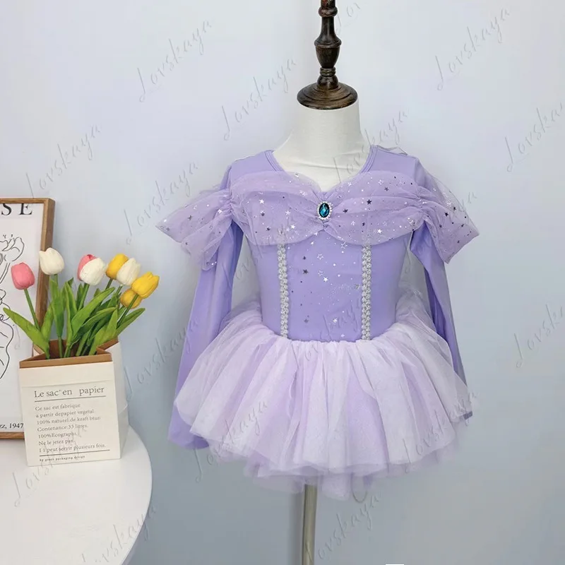 Traje de dança infantil – Saia de dança de princesa borboleta estilo balé de manga comprida para meninas – Roupa de dança chinesa