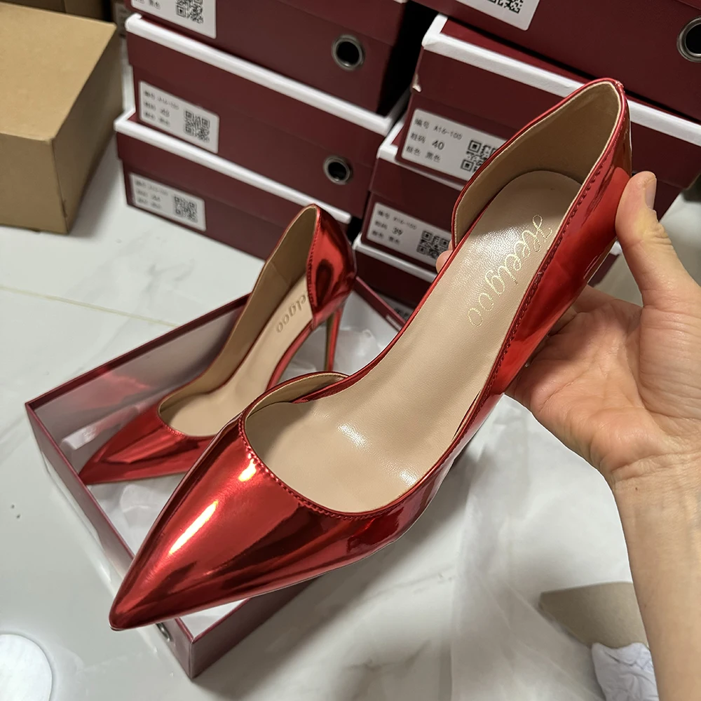 مثير أزياء المرأة لامعة براءات D'Orsay مدبب تو عالية الكعب الجانب قطع النادي الليلي خنجر مضخات الزفاف السيدات فستان الأحذية #6