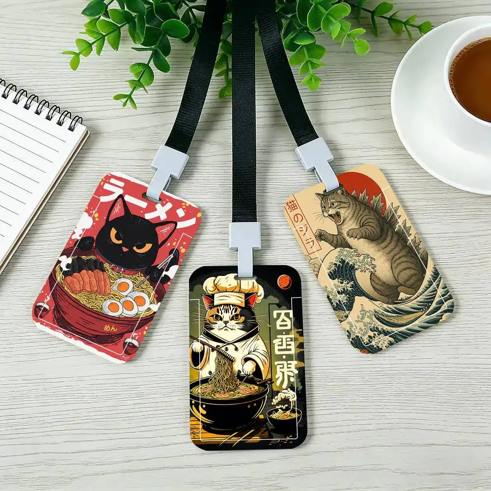 

Japanese Cat Black Lanyard Card Holders Student Meal Cards And Campus Ids School
