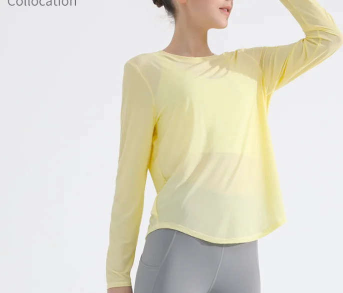 Long-sleeved sports tops, women's fitness clothes, quick-drying and breathable, loose running, yoga blouses, moisture-wicking, c