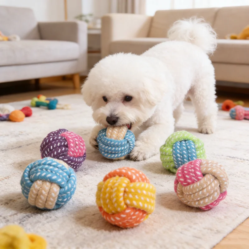 Interactive Cotton Rope Dog Toy Ball - Chew Teething Puppy Toy Mini Pet Toothbrush for Small Medium Large Dogs Pet Accessories view 4