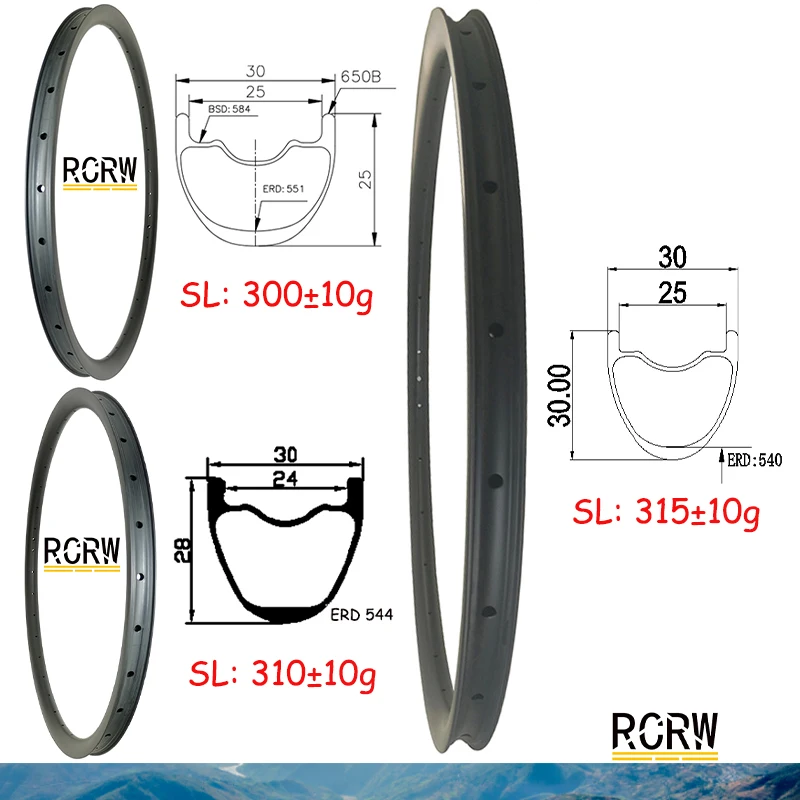 27.5er 650B MTB XC 25/28/30X30mm Super Light Weight Carbon Rim 30 Wide 25/28/30 Deep Tubeless Clincher UD 3K 12K 24 28 32 Hole