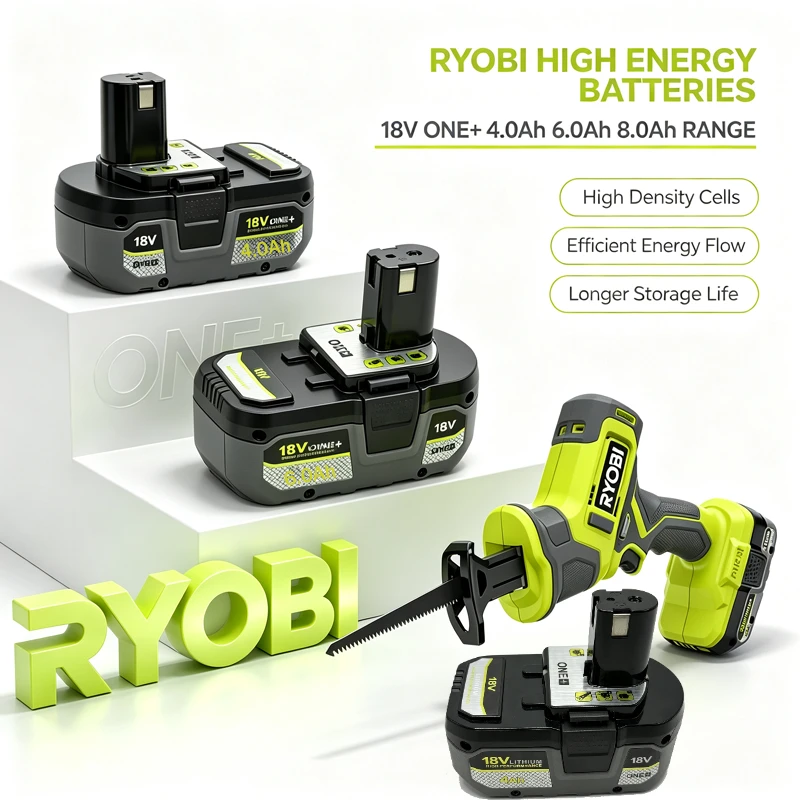 Original Ryobi ONE+ 18V 6.0Ah Li-ion Battery Fit P107 RB18L60,Eco-friendly Cells For Weed Sweeper &Backyard Garden Care Tools