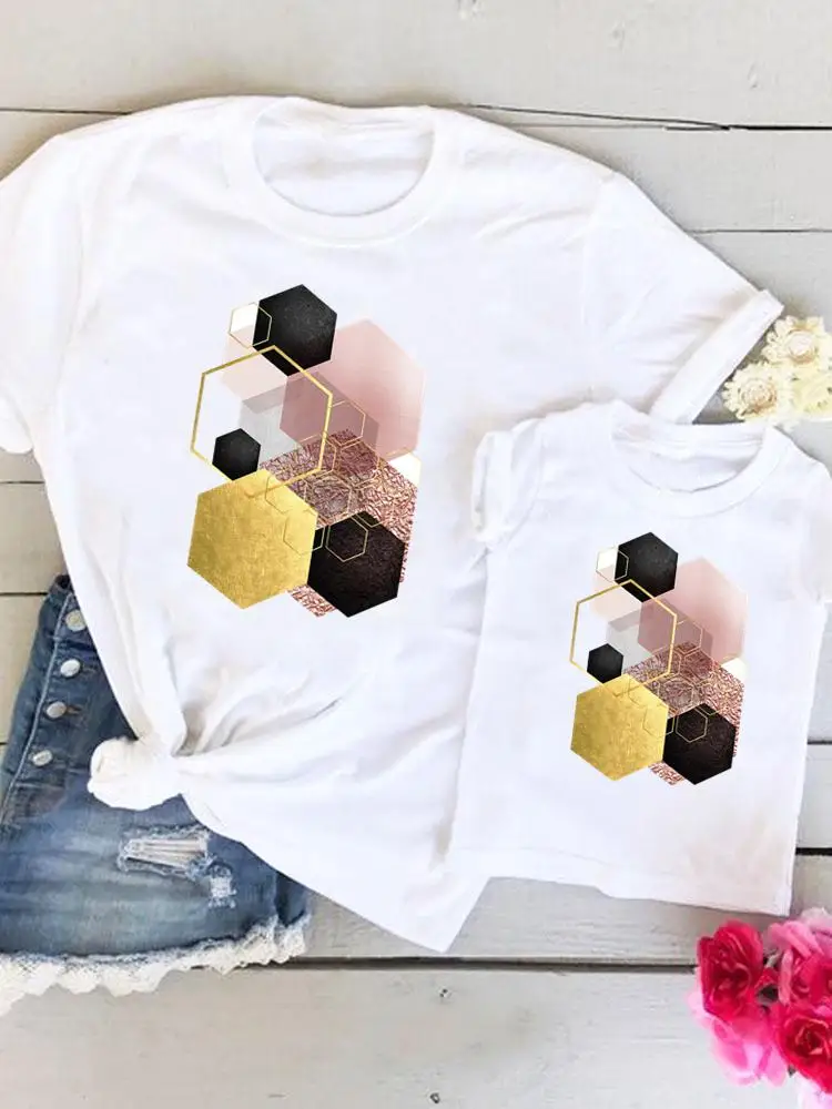

Tee Women Kid Child Summer Mom Mama Mother Graphic T-shirt Clothes Geometric Beach Love 90s Clothing Family Matching Outfits
