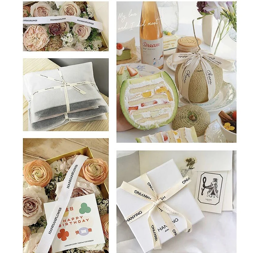 Custom Cotton Ribbon Wedding Crafts Supplies Personalized Business Logo Text Name Print Gift Packaging Christmas Decoration DIY