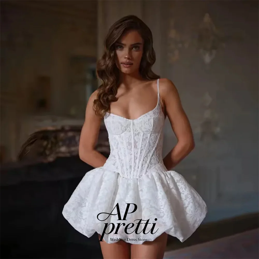 AP pretti Modern Sweetheart Collar Spaghetti Strap Wedding Dresses For Woman Lace Short Bubble Skirt Bridal Gown Customized