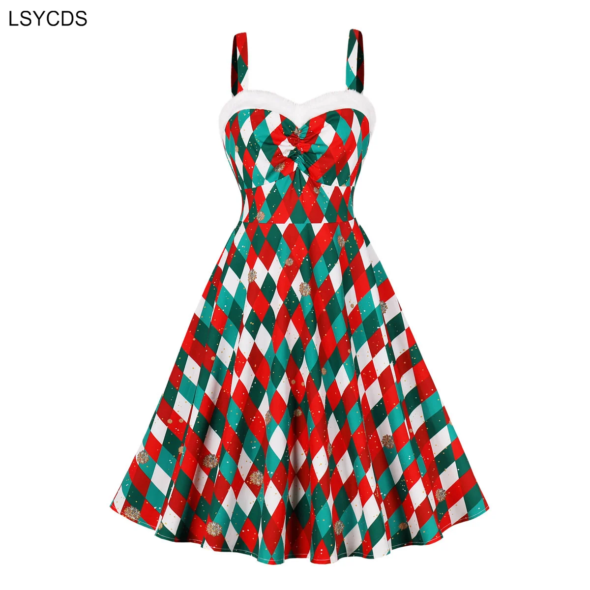 LSYCDS Women Christmas Dress 2025 High Waist Vintage Clothes Evening Party Dress Sleeveless Multicolor Print Midi Tank Dresses