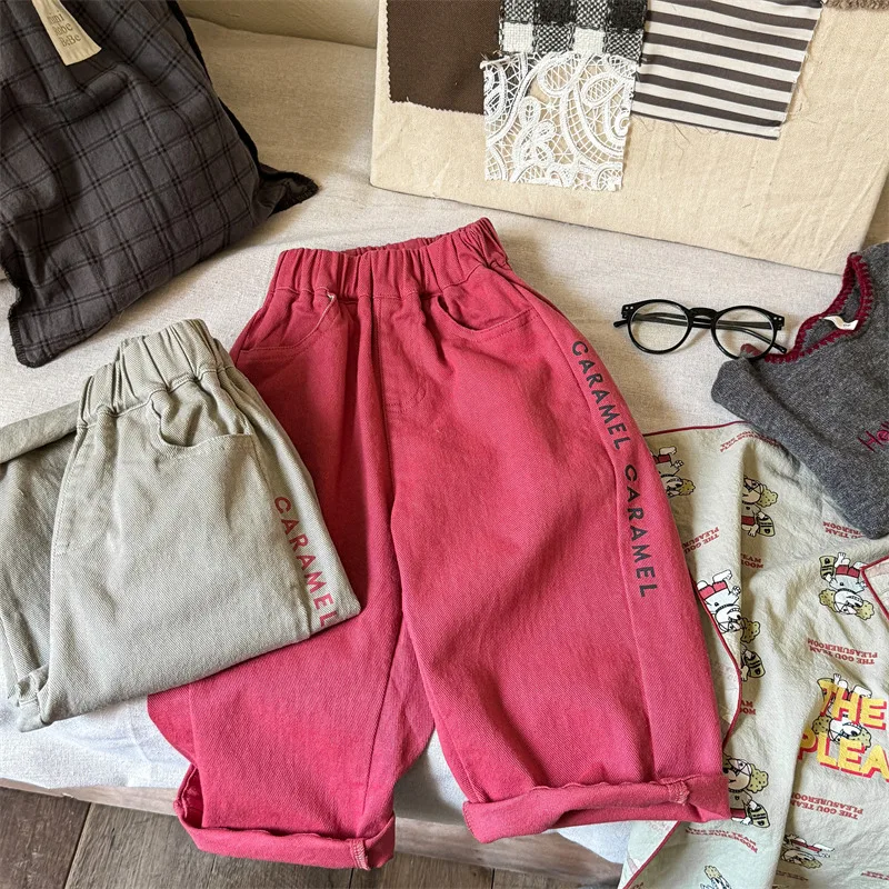 2023 jesienne nowe dziecięce luźne spodnie bawełniane dziewczynek list spodnie haremowe dziecięce spodnie na co dzień maluch chłopcy proste spodnie