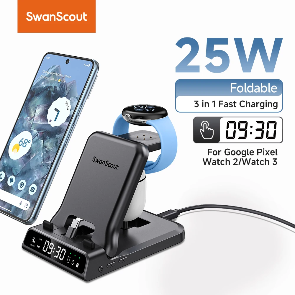 

SwanScout 701G2 25W Wireless Charger for Google Pixel 9 Pro 8 3 in 1 Charging Station for Pixel Watch 3 2 for Buds pro A Series