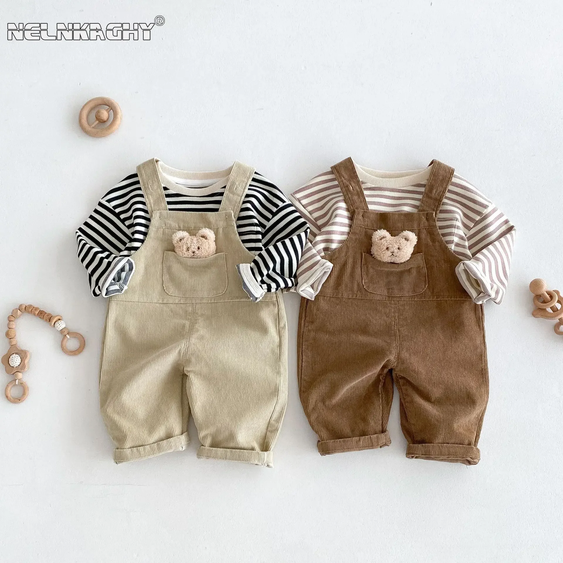 

2024 Autumn New in Kids Baby Boys Cute Clothing - Infant Children Corduroy Overalls with 3D Bear , Toddler Pants 3M-5Y