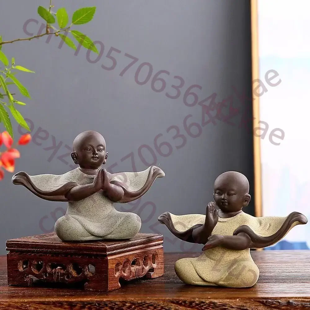 Ceramic Monk Figurine Zen Buddhist Decor Happy Buddha Meditation Monk Figurine For Yoga Room Feng Shui Laughing Buddha ForOffice