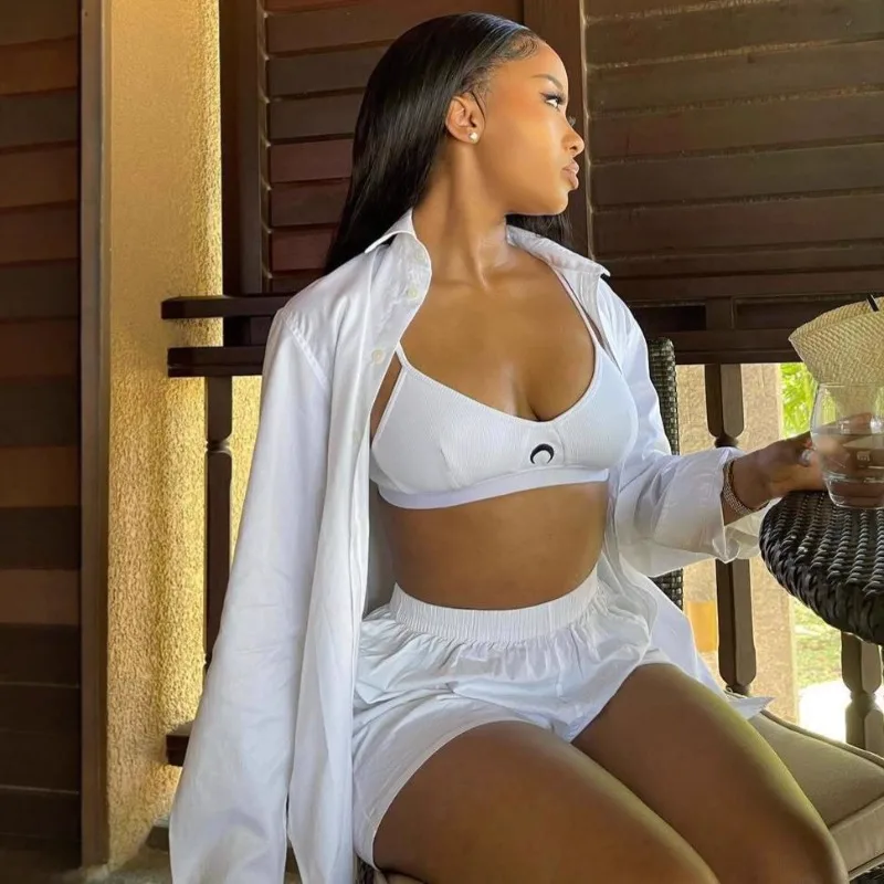 African Women Casual 2 Piece Pant Set, Solid Oversized Long Sleeve Shirt and Elastic Waist Shorts Daily Commuter Matching Outfit