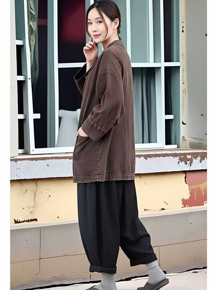 Amax LuluE Chinese Classic Soild Trench Womens 2026 Summer Fashion Cotton Linen Windbreakers Ladies Vintage Leisure Long Coats