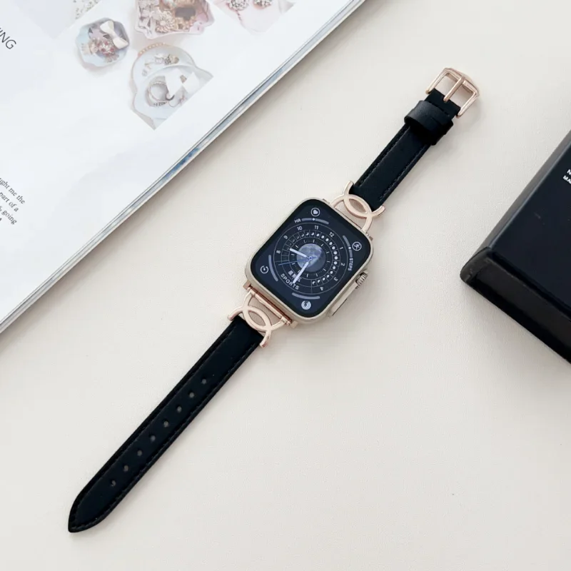 Small Waist D Shape Leather Strap For Apple Watch 41mm 45 44 40 42 38 49 ultra Correa Band For iWatch Series 8 7 SE 6 5 4