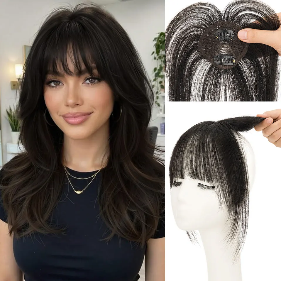 TESS 360° Cover Clip in Bangs Toppers Real Human Hair Natural Look Clip in Hair Extensions for Women Fake Bangs for Daily Use