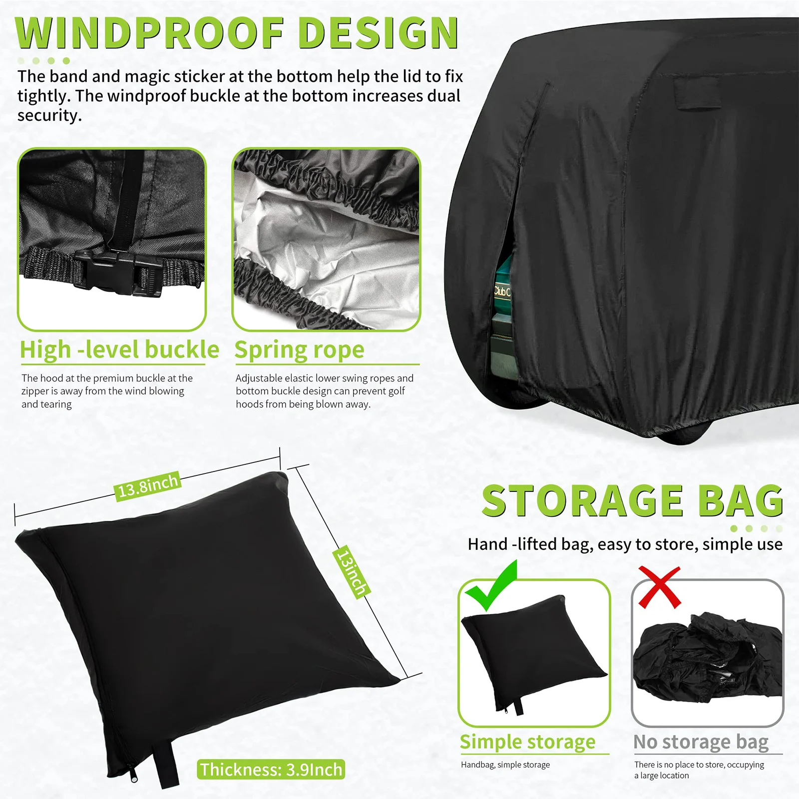 210D Waterproof Golf Cart Cover Universal Fits for Most Brand 2/4 Passenger Golf Cart Sunproof Dustproof Outdoor Cover Zipper