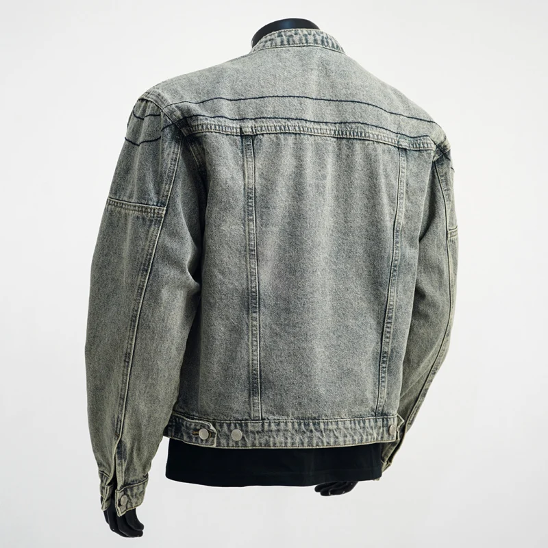 High Street Fashion Men Jacket Zipper Designer Retro Blue Stand Collar Bomber Jacket Men Biker Denim Coats Y2K Hip Hop Chaquetas