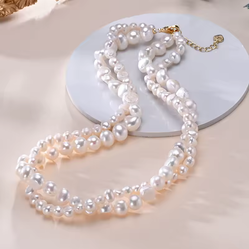 שרשרת פנינה לבנה כפולה HENGSHENG Baroque Freshwater 5-6mm 8-9mm תכשיטי מגניבים מכסף סטרלינג 925 מתנה לנשים ובנות