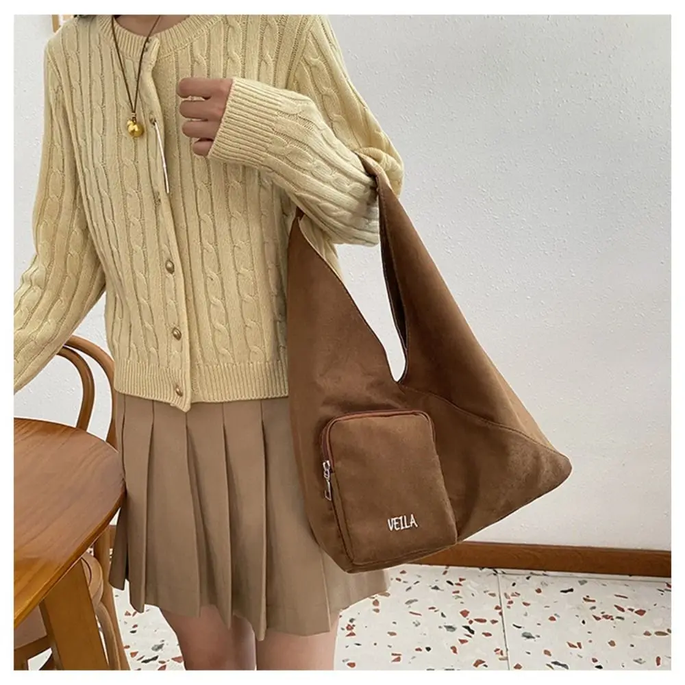 Fashion Vintage Suede Triangular Bag Large Capacity Japanese Underarm Bag Handbag Simple Single Shoulder Bag Office Worker