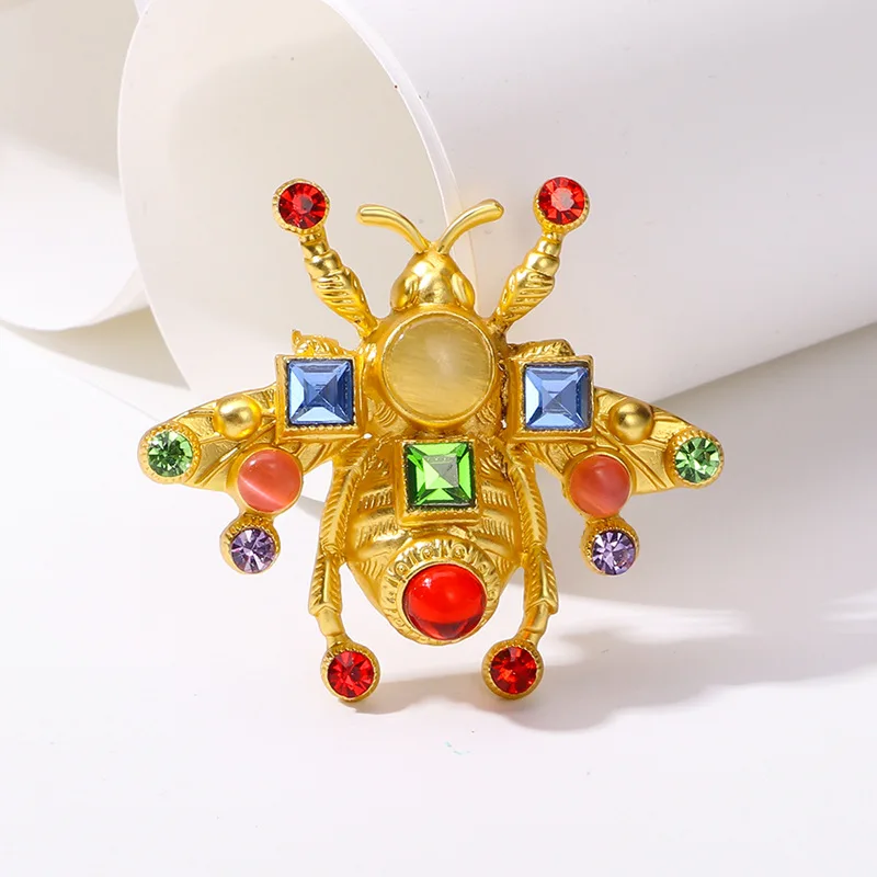 Luxury Women Men Crystal Bee Colorful Badges Pin Vintage Gorgeous Rhinestone Insect Series Brooch For Laies's Party Banquet
