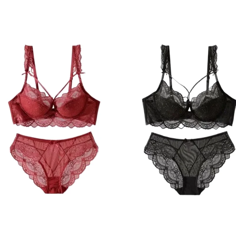 

Elegant French Style Lace Lingerie Set Slim-Fitting Adjustable Gathers Larger Busts Smaller Look Women Soft Bra S-2XL Comfor Bra