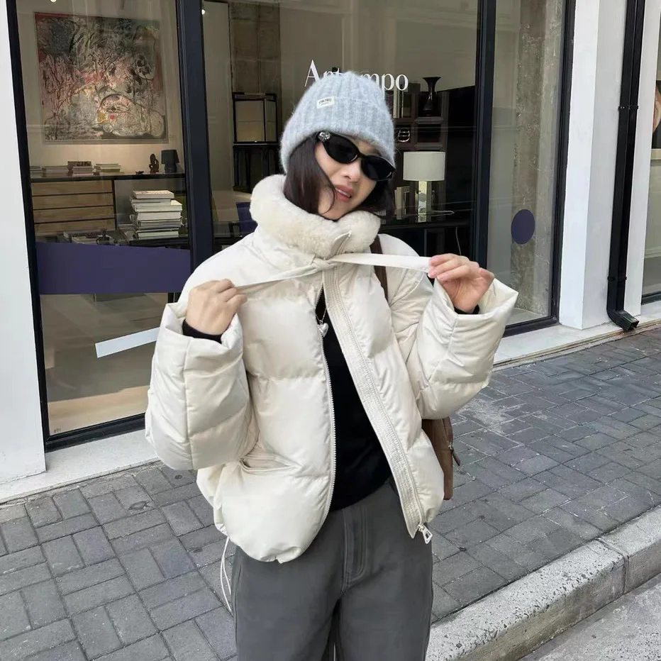 Ele 純色コントラストジッパー 90 Du ダウン Jaet コート韓国 Sle ストレートカットロング Sve 暖かい女性のアウターウェア