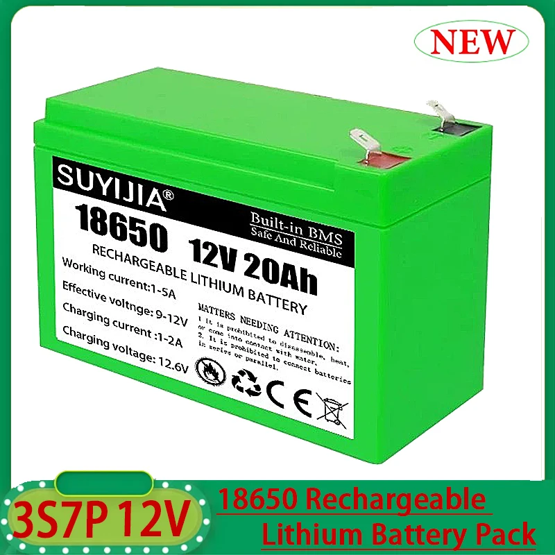 12V 20AH 18650 3S7P Built-in High Current 20A Rechargeable Lithium Battery Pack for Electric Vehicle Toy Car Battery+3A Charger