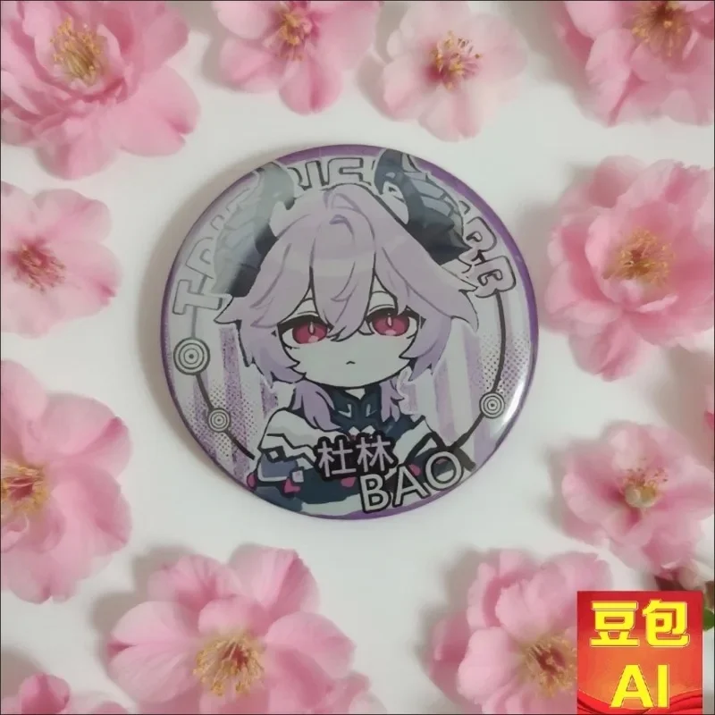 Genshin Impact Lightkeeper Flins insignia de forma redonda broche de dibujos animados a presión proyecto de Anime alfileres de solapa bolsa accesorios regalo para niños