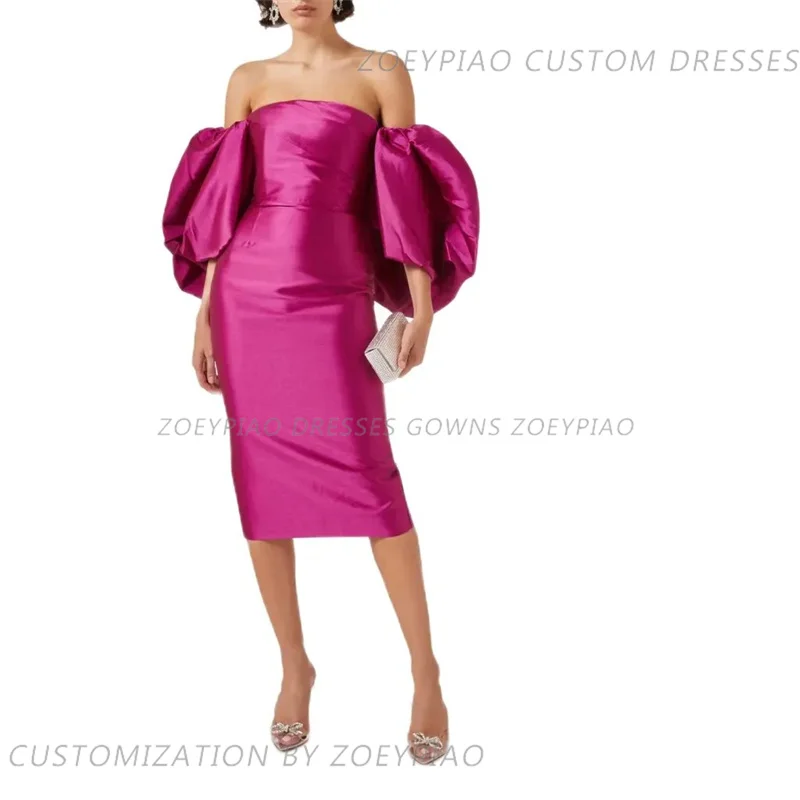 Fuchsia Satin Ballkleid Kleider Saudi-Arabien Cocktail Party Cape Ärmel träger lose formelle Veranstaltung Anlass Kleid lange Kleider