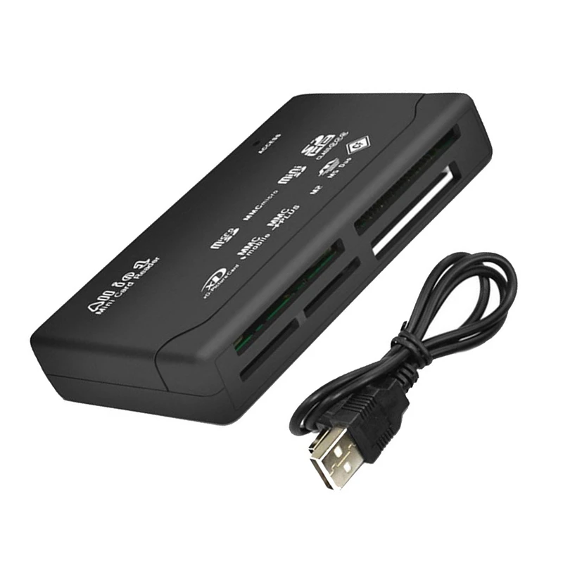 Card Reader USB2.0 Memory Card Reader Fast Data Transmission All in One Card Reader Support TF CF SD Mini SD MS XD Black