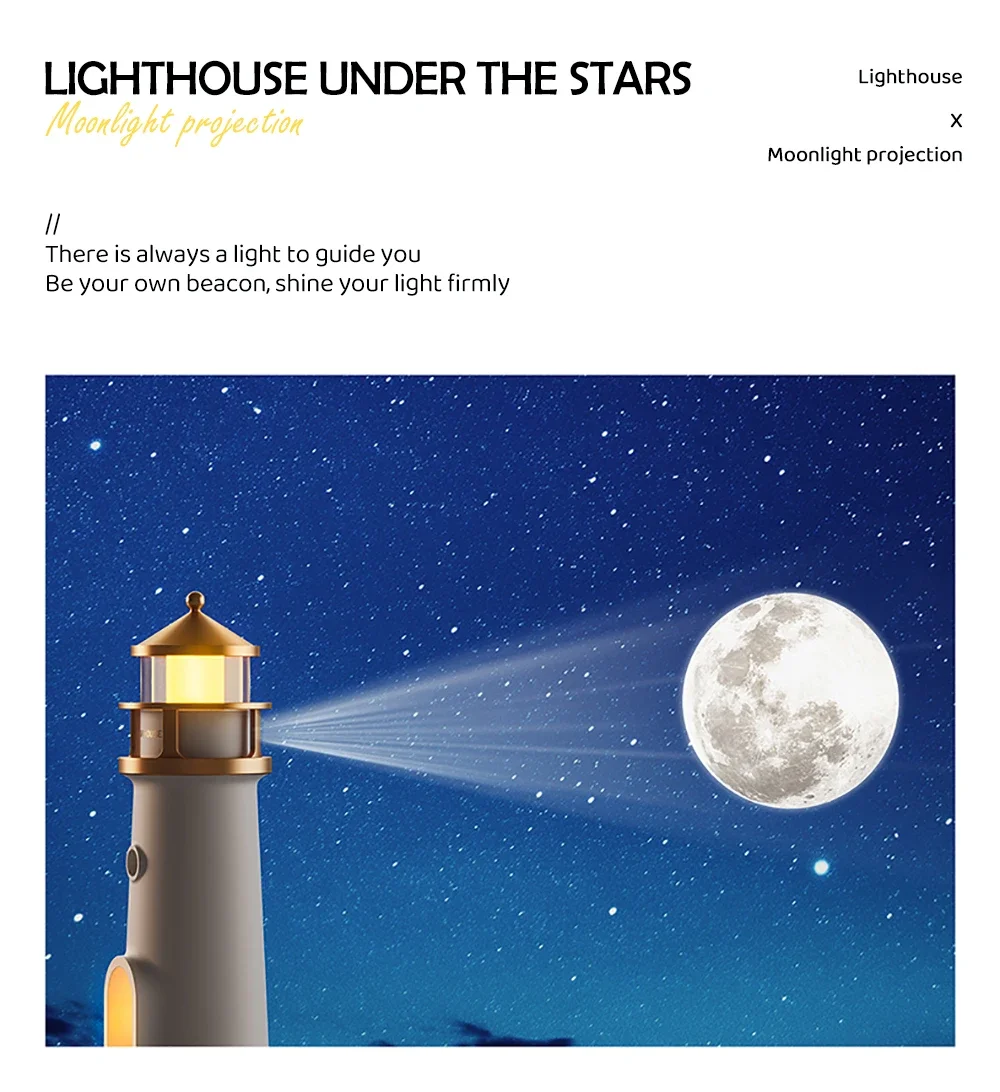 Moon Projection Lighthouse Night Lights Motion Sensor Dimmable Timing Ambient Night Lamp Bluetooth Music Christmas Birthday Gift