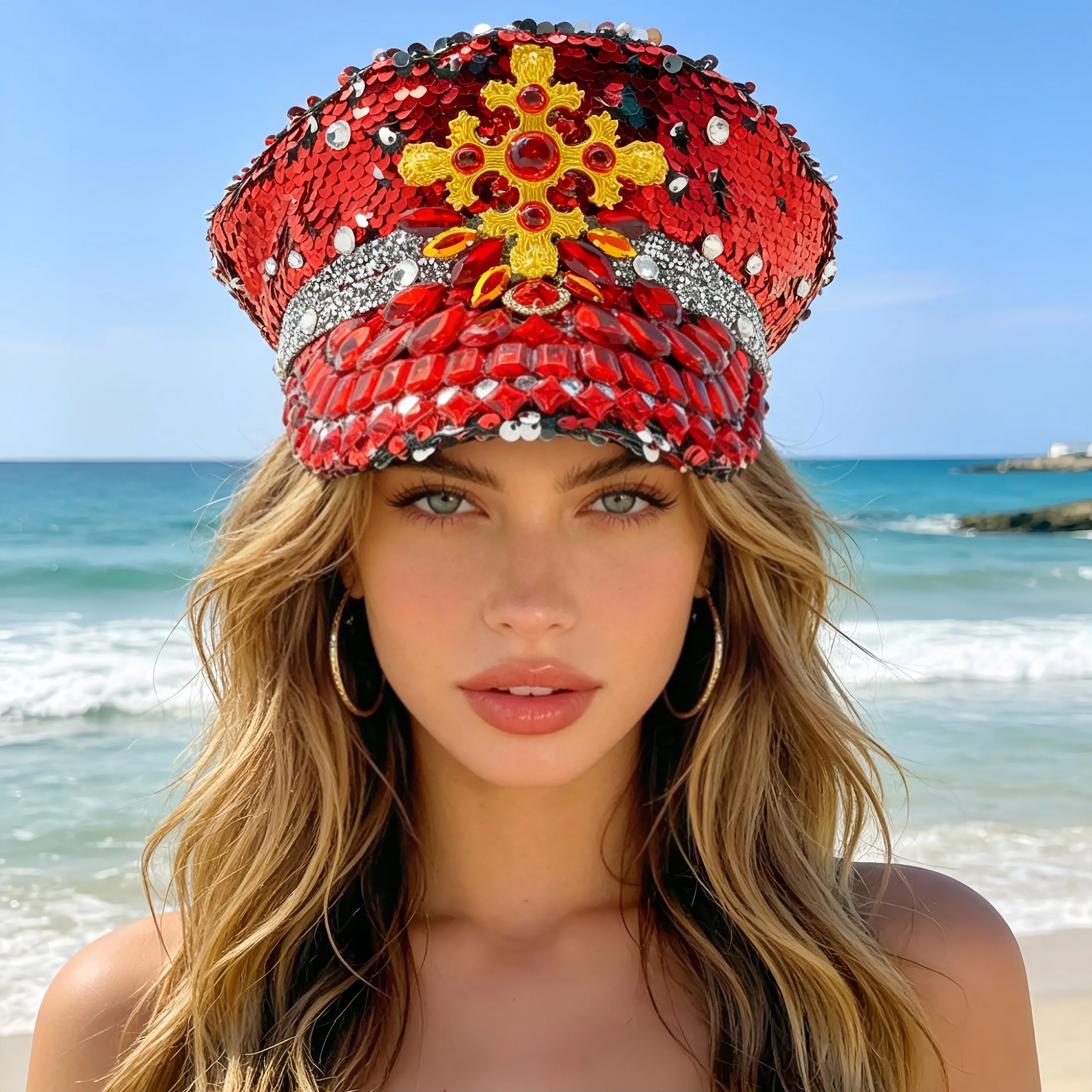 Steampunk Captain Hat Rhinestone for Burning Man Festival Woman, Music Festival, Halloween, Rave Accessories ＆ Party Caps
