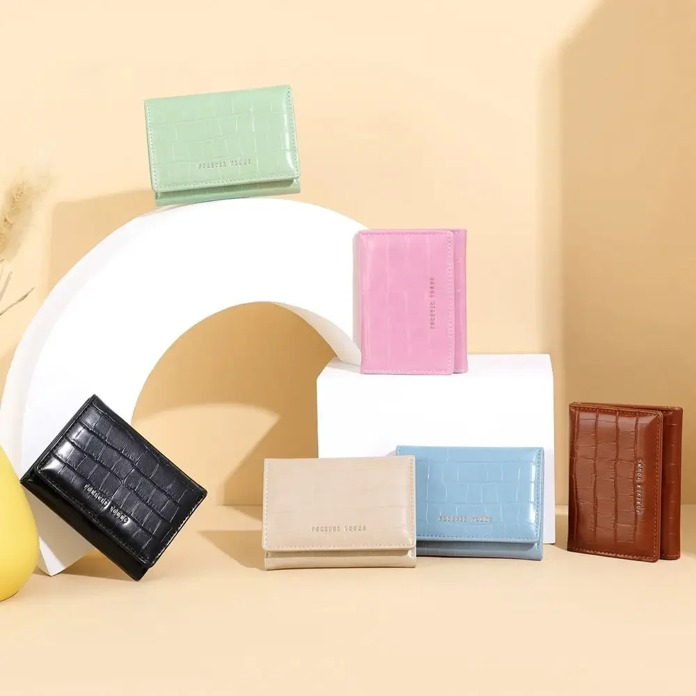 محفظة نسائية عصرية قابلة للطي قصيرة عالية الجودة من جلد البولي يوريثان بسحاب، محفظة صغيرة بلون سادة ونافذة تعريف متعددة الاستخدامات #1