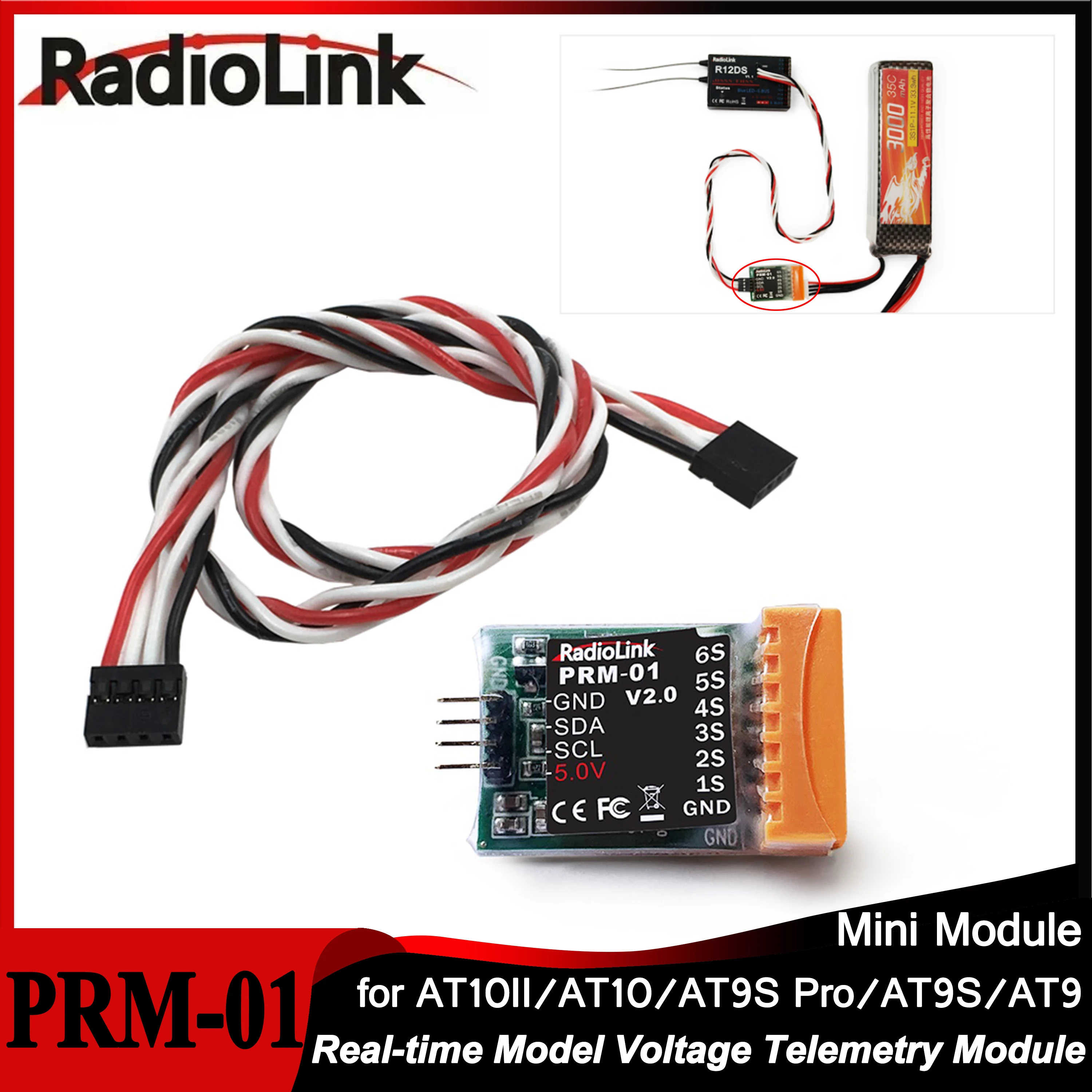 Radiolink Real-time Information Voltage Telemetry Module PRM-01 PRM-03 for R12DS R9DS Receiver AT10II/AT10/AT9S Pro/AT9S/AT9 Toy
