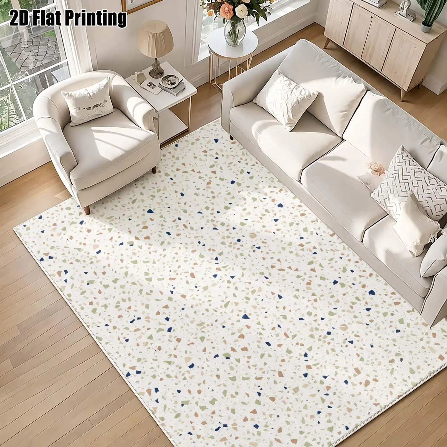1Pc 2D Printed Velvet Beige Geometric Spot Carpet, Nordic/Instagram/Modern/European/Vintage Style, Multi-Size Washable Home Decor Mat for Entrance, Dining, Bedroom, Living Room