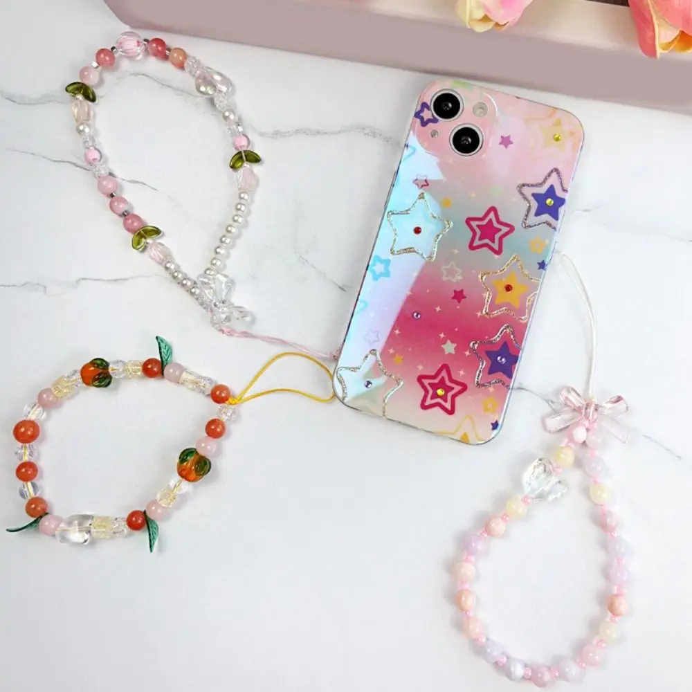 Hanging Cord Mobile Phone Strap Sweet Tulips Beads Gift Phone Charm Rope Anti-lost Carabiner Phone Choker for Mobile Phone