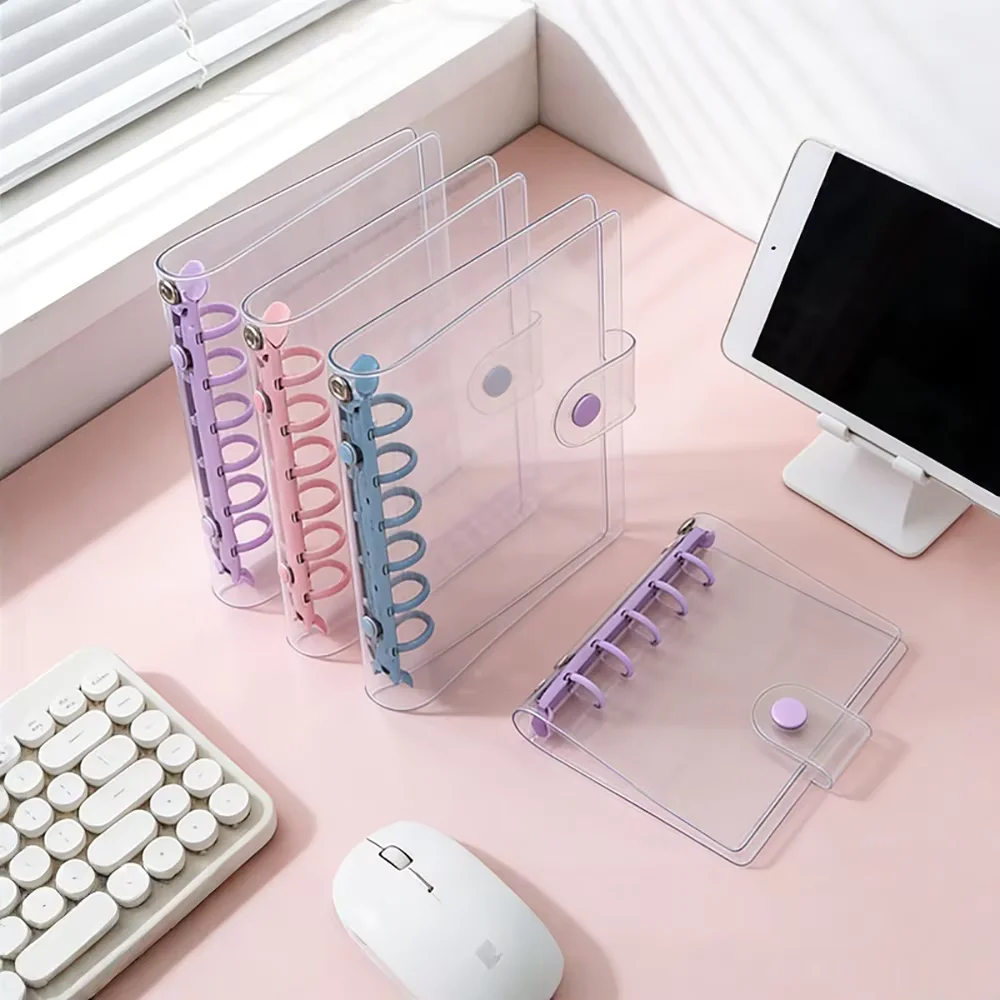 A7 Size Color Plastic Clip File Folder Loose Leaf Ring Binder Planner Shell School Office Supplies Glitter Stationery