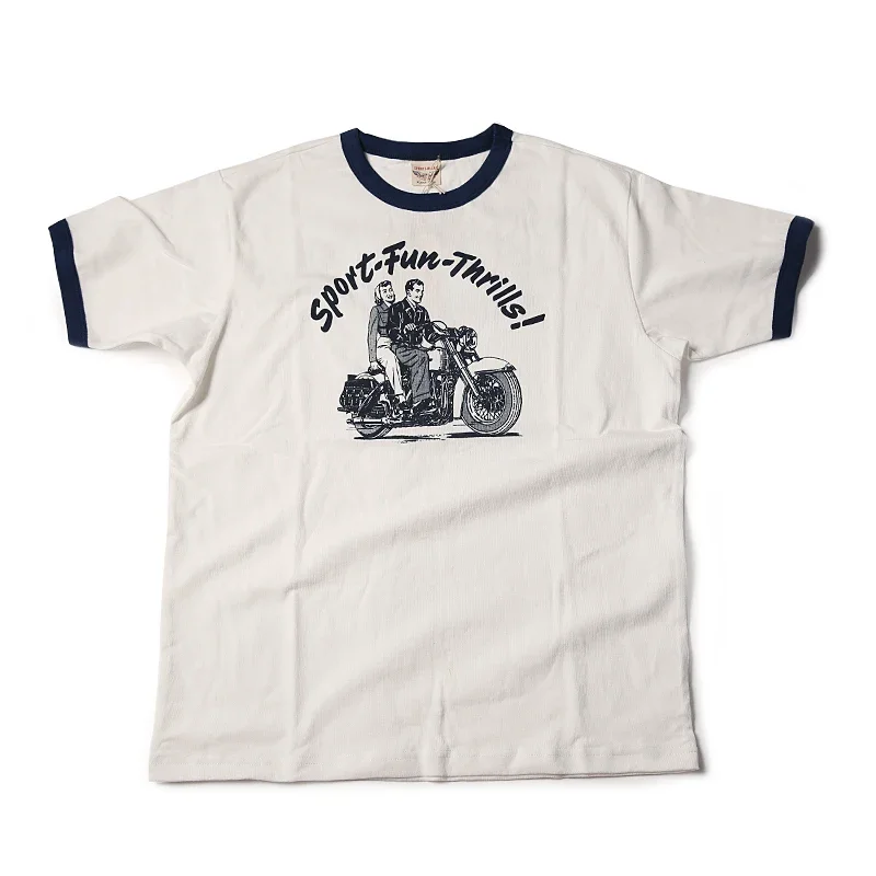 Non Stock Rider Print T-Shirt Vintage Vibe Motorcycle Cotton Short Sleeve Tee Men