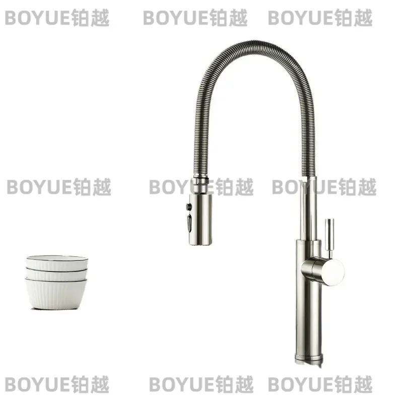 Solid Brass Kitchen Faucet with Pull Out Sprayer Dual Mode Hot Cold Water Mixer Tap for Sink Swivel Spout Modern Design