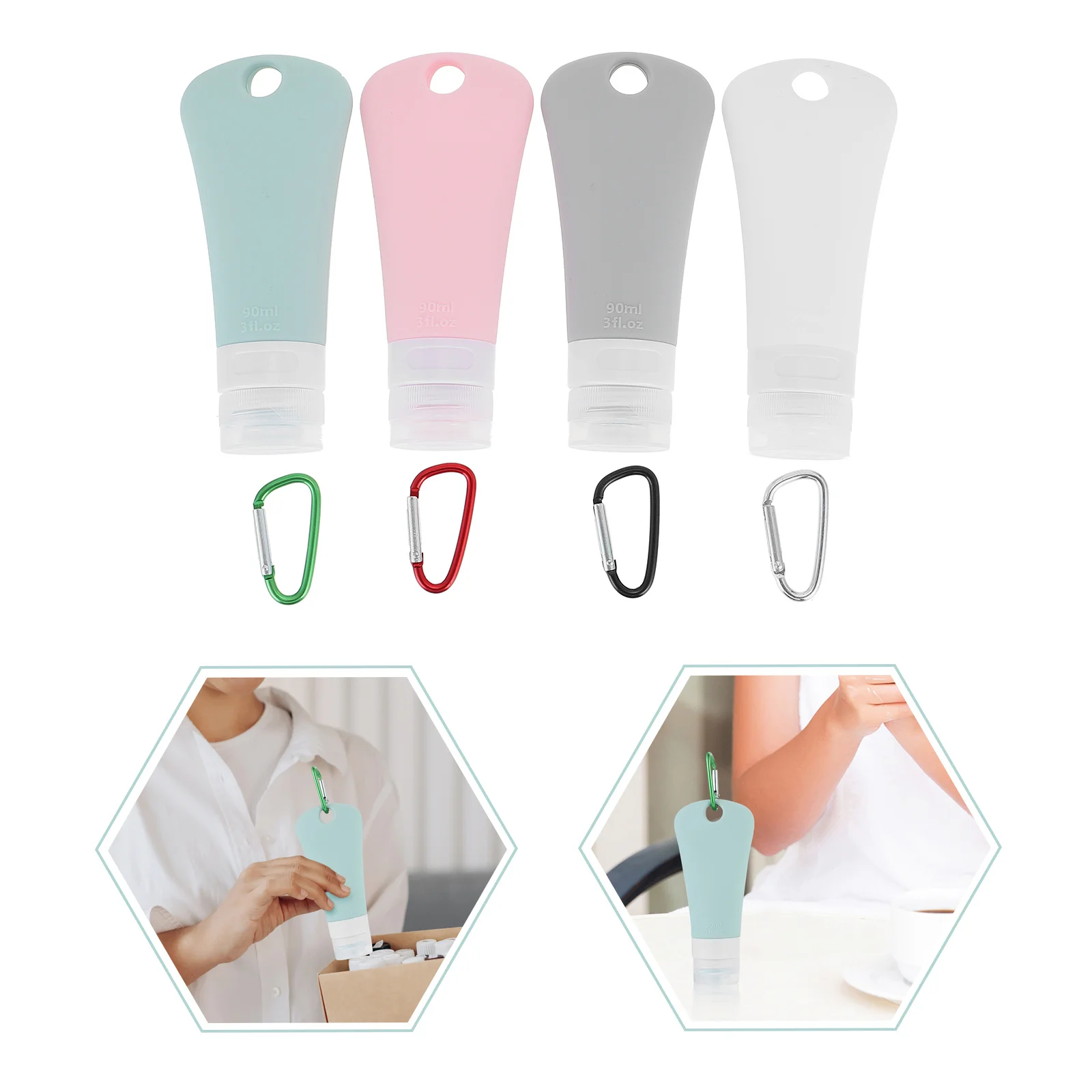 

4Sets Silicone Travel Bottles Refillable Leakproof Travel Containers Portable Hanging Dispenser for Shampoo Lotion Gel