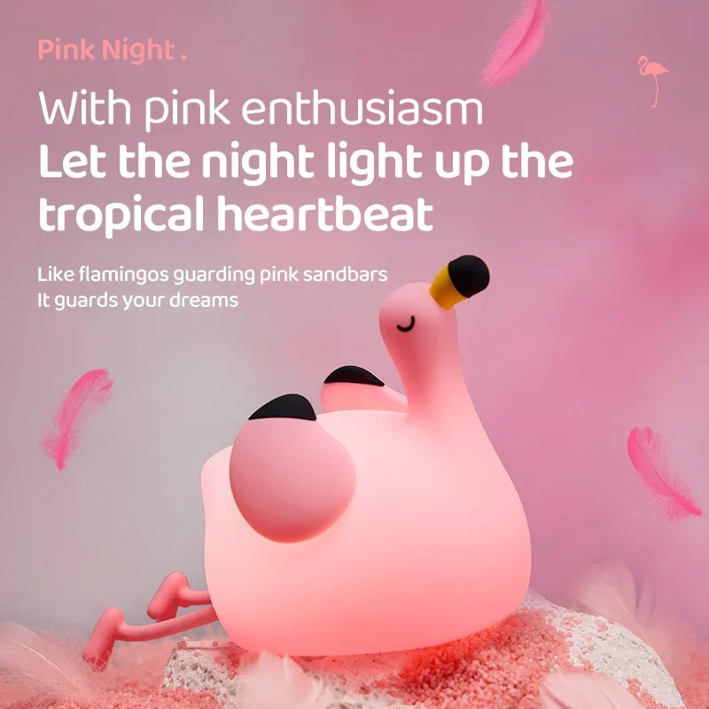 Pink Flamingo Night Light Rechargeable LED Romantic Atmosphere Light Three Levels of Brightness Adjustment Bedroom Bedside Lamp