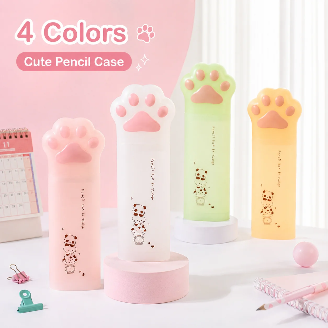 Cute Paw Pencil Box Multicolor Portable Standing Pen Holder Large Capacity Pp Stationery Organizer For School Office And Travel