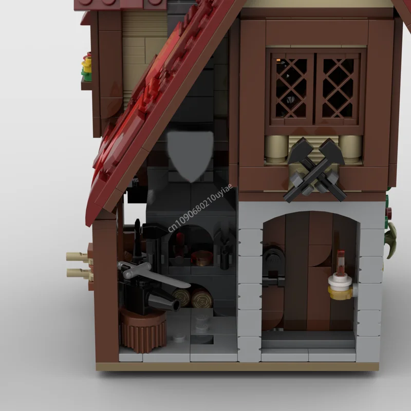 824 stücke Moc Medieval Dorf Schmied Shop Modulare Architektur Burg Häuser Bausteine Montage Ziegel Spielzeug Kind DIY Geschenk