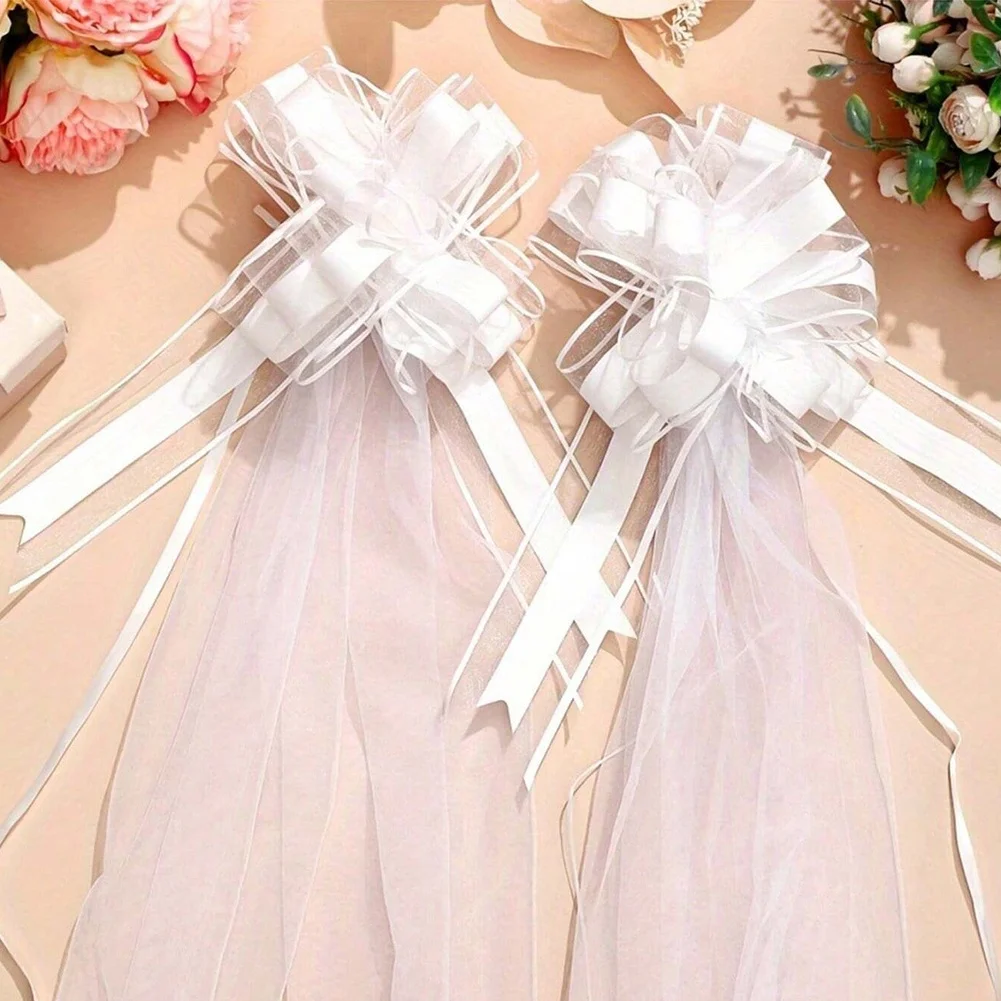 5pcs Colorful Polyester Gauze Bow Set 23cm With 5m Ribbon Elegant Wedding Party Chair Table Decoration Easy Assembly Floral Deco