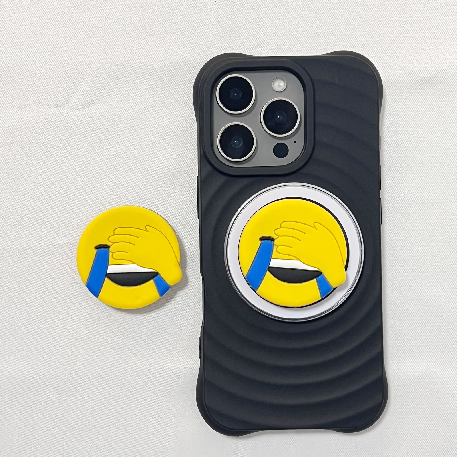 

Cute Cartoon Face-covering Emoji Phone Holder Grip Tok Phone Case Stand Support For iPhone 17 Pro Max 16 Pro Max Girl Gift