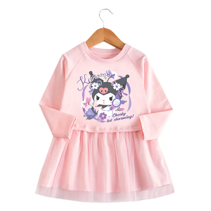 Sanrio My Melody Cinnamoroll Kuromi Girl Dress Cartoon Spring Autumn Children Party Clothing Long Sleeve Skirt Birthday Gifts