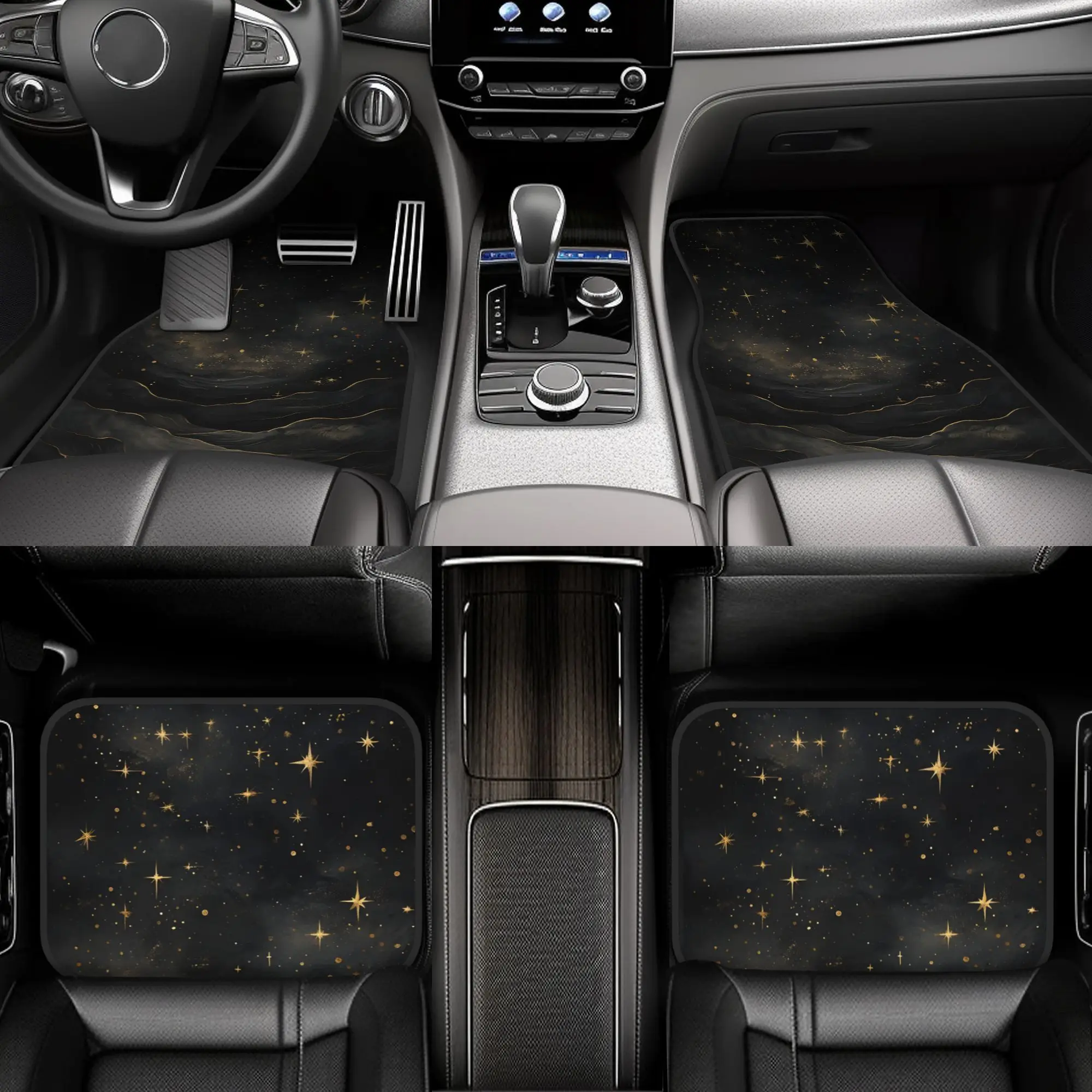4pcs Celestial Night Design Premium Car Floor Mats - Universal Fit, Easy-to-Clean Complete Car Interior Accessories, Nonslip Su
